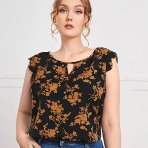 SHEIN Clasi Plus Keyhole Neck Scallop Trim Floral Casual Top size 4x (20) black